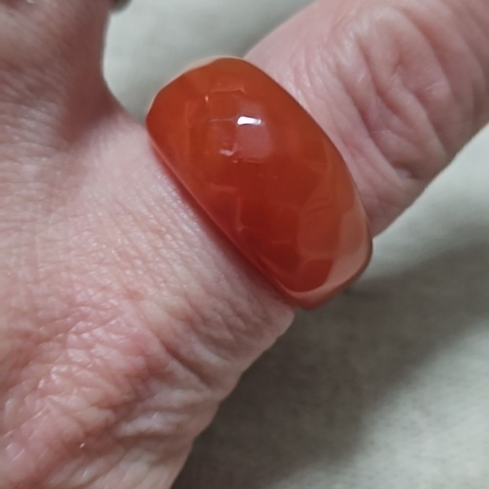 Carnelian Solid Gemstone Dome Faceted Cocktail Ring Size 8